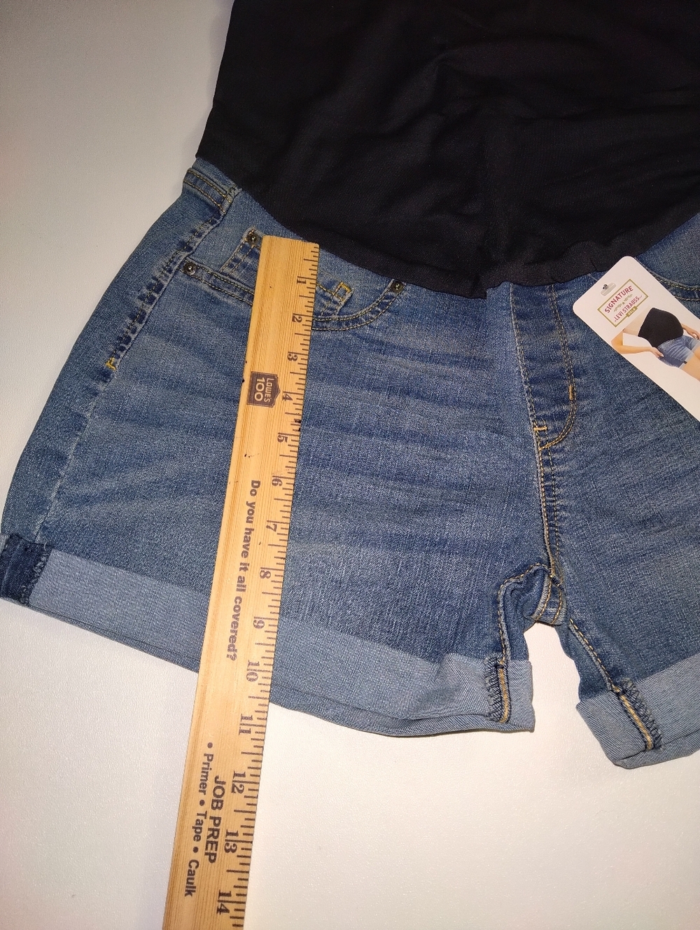 Levi Strauss Signature Black Belly Panel Blue Denim Maternity Shorts New Size L - Picture 3 of 6